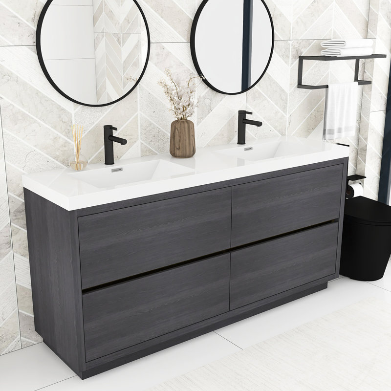 Meuble-lavabo autoportant 72 po avec lavabo espresso 72 po, Brun, Texturé, Brun