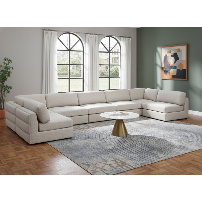 Howardine Upholstered U-Shaped Sectional Reversible, Beige Linen Textured Fabric