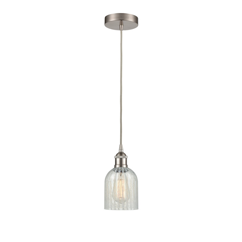 Luminaire suspendu en forme de cloche à 1 lumière Reiko, Nickel satiné brossé, Transparent