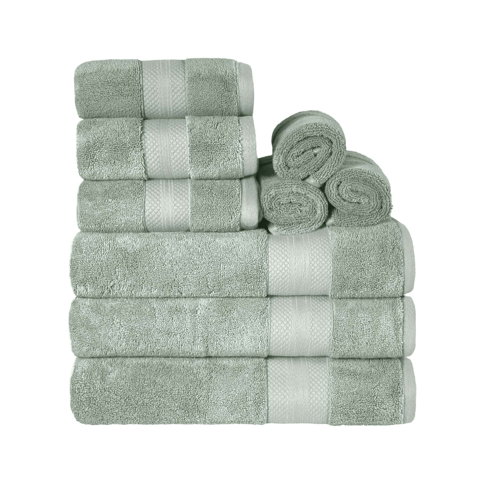 Finnian Turkish Cotton Bath Towel, Olive Green, 9 Piece Towel Set