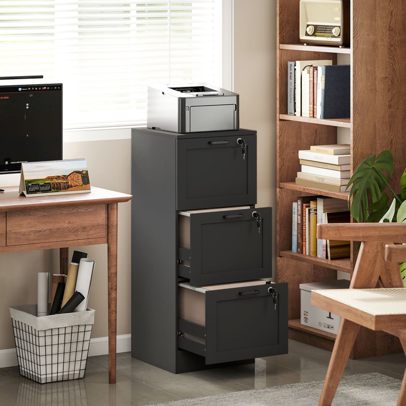 40cm Wide 3 -Drawer File Cabinet, 101cm H x 40cm W x 40cm D, Black