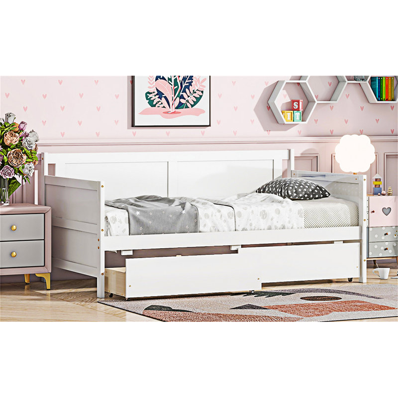 Wood Daybed With Two Storage Drawers, White