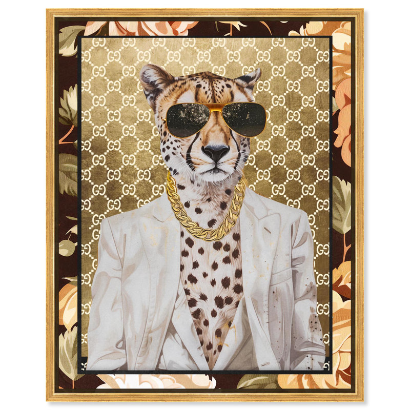 Art mural classique sur toile avec guépard, H 46 po x l 37 po, Cadre flottant doré