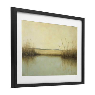 Reproduction sous verre encadrée de roseaux le long de la rivière, design par Franklyn Gregory