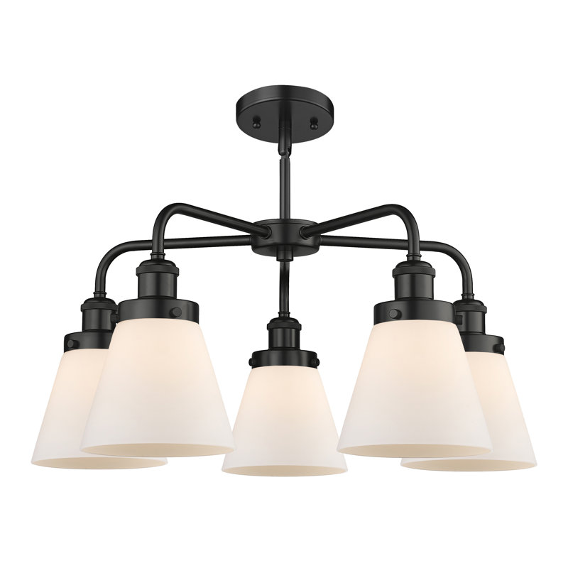 Cone 5 Light Stem Hung Chandelier, Matte White, Matte Black
