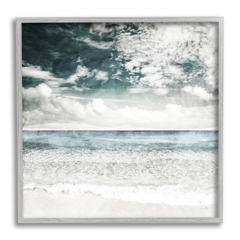 Misty Beach Clouds Sea Shoreline Collage Design par Sophie 6 - Peinture, H 17 po x l 17 po x P 1,5 po