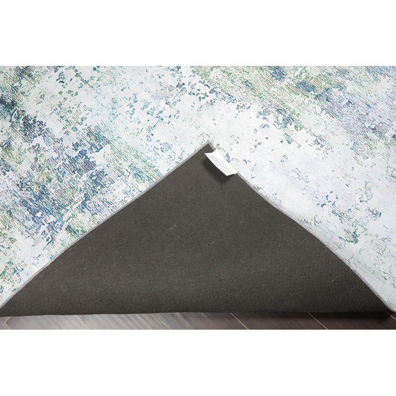 Tapis ivoire / gris en coton bouclé / crocheté, Rectangle 5 pi x 7 pi