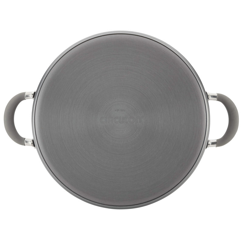 Elementum Hard-Anodized Nonstick Covered Sautéuse, 4 Quart, Oyster Gray/Clear/Silver