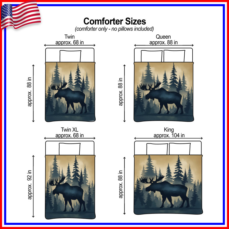 Édredon Moose In Forest Silhouette, Simple extra long, Gris moyen / beige