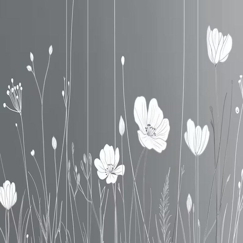 Papier peint minimaliste à motif floral gris, L 108 po x l 160 po