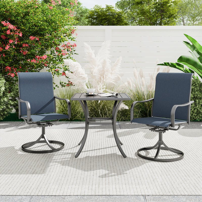 2 - Person Metal Patio Dining Set With Square Table, Blue