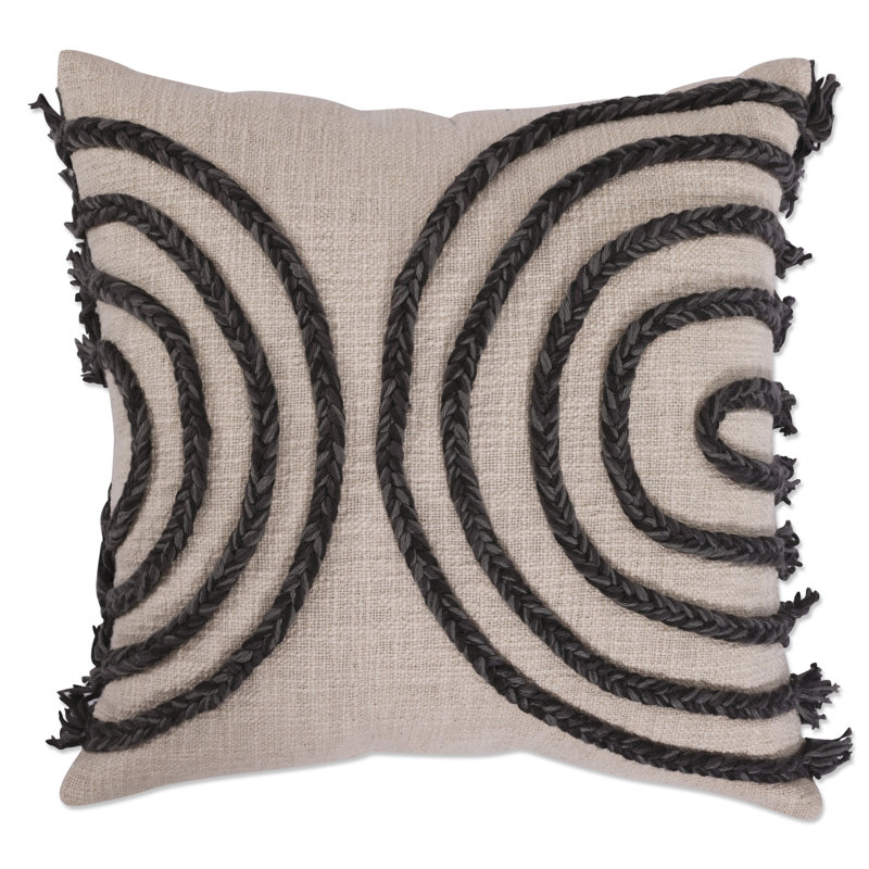 16" Beige and Black Cotton Abstract Throw Pillow
