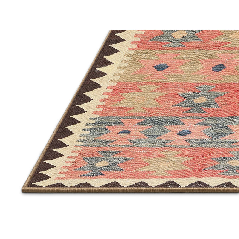 Tapis contemporain beige / rouge / bleu, Rectangle 2 pi x 3 pi