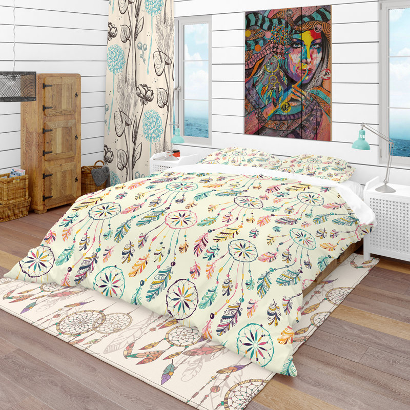 Ensemble de housse de couette american rêve catcher, Housse simple + 1 taie décorative