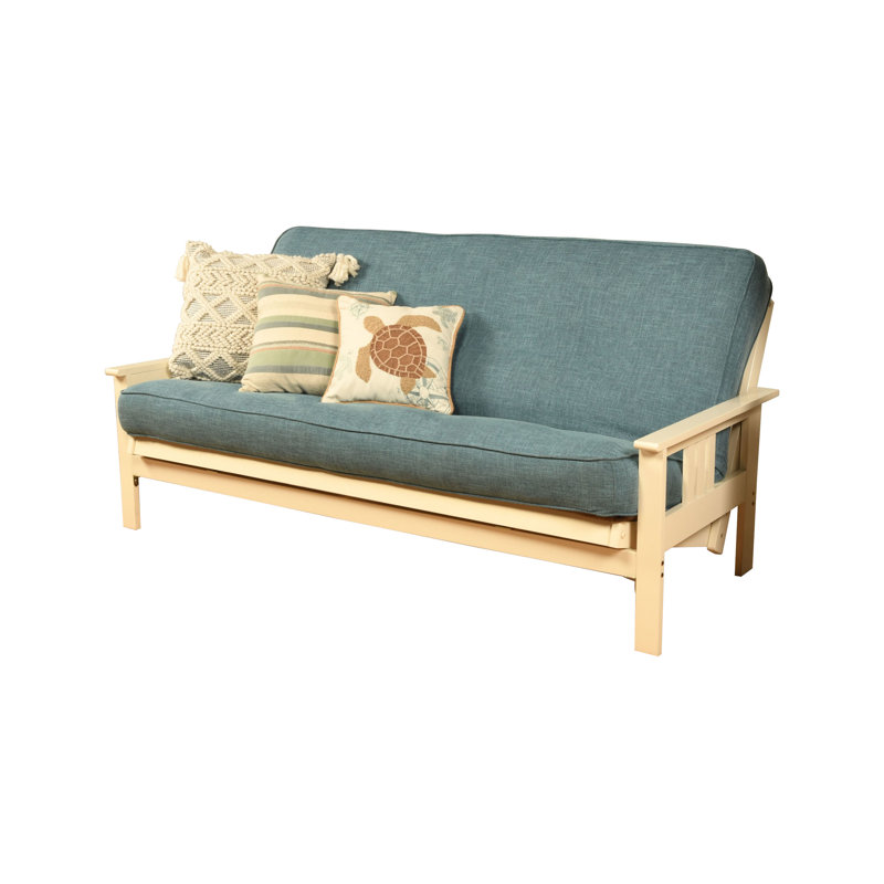 Stratford Full 79" Futon Frame and Mattress with Drawer Set, Espresso, Aqua Linen