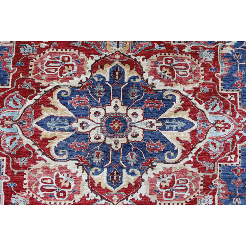 High-Quality Hand-Knotted Navy And Red Area Rug