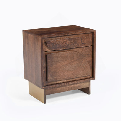 Wood Nightstand With 1 Drawer,Walnut Finish