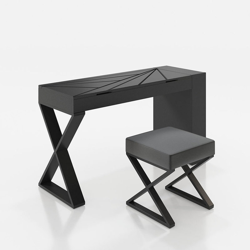 Ensemble coiffeuse avec tabouret et Miroir, Mat