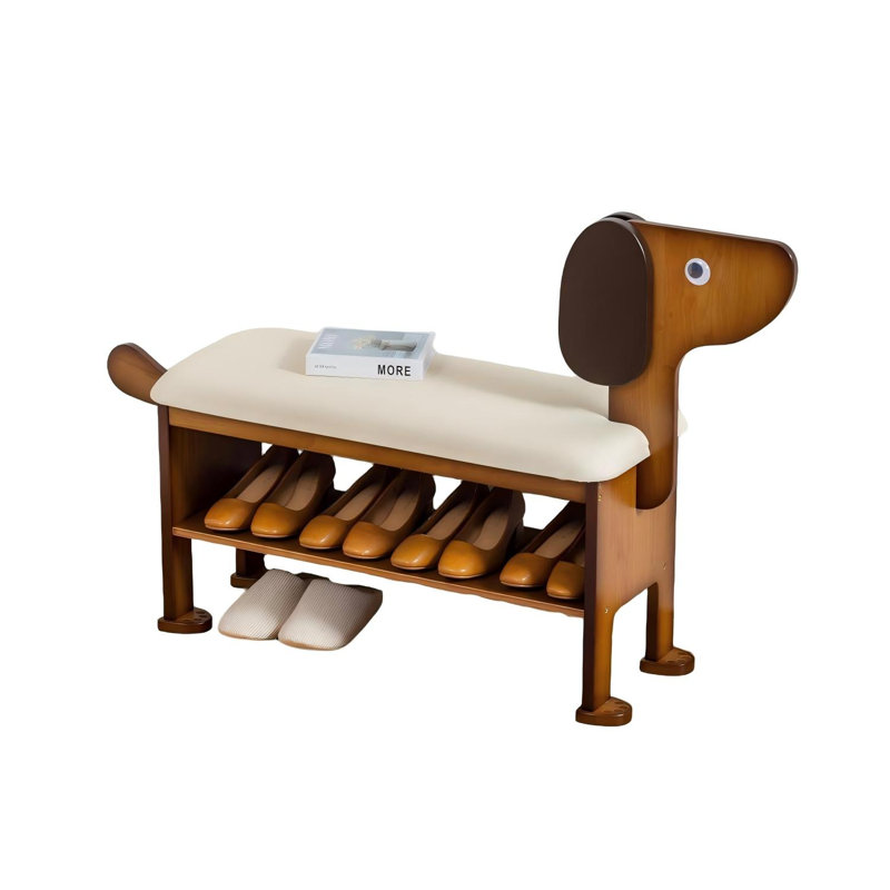 Banc de rangement pour chaussures avec coussin, organisateur de vestibule en forme de chien adorable, range-chaussures pour petits espaces, couloir et chambre à coucher, 2 niveaux (brun)