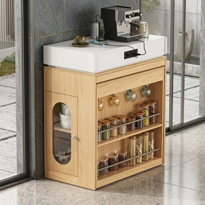 Extendable Kitchen Island With Folding Tabletop And Power Outlet And Hooks