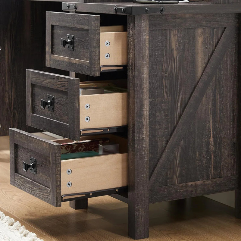 Meuble-lavabo 48 po avec miroir à DEL coulissant et station de charge, Chêne rustique foncé