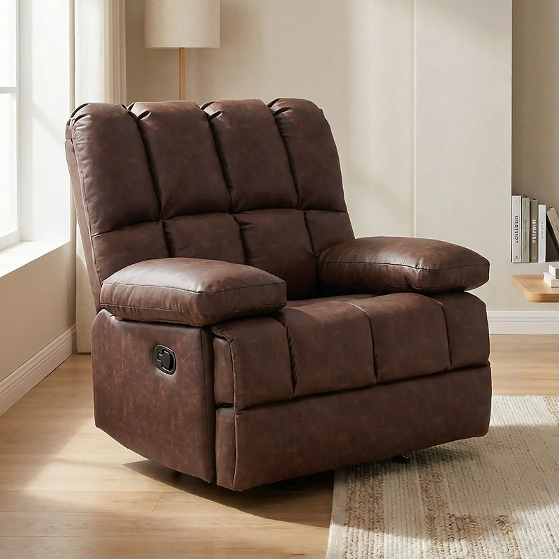 Batholo 43.3" Wide Manual Glider Upholstered Recliner, Mocha