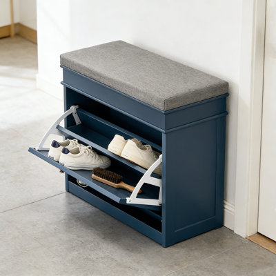 Narrow Hidden Shoe Bench With Flip-Drawer & Cushion – Entryway Shoe Rack & Seating Storage For Hallways, Closets, & Mudrooms