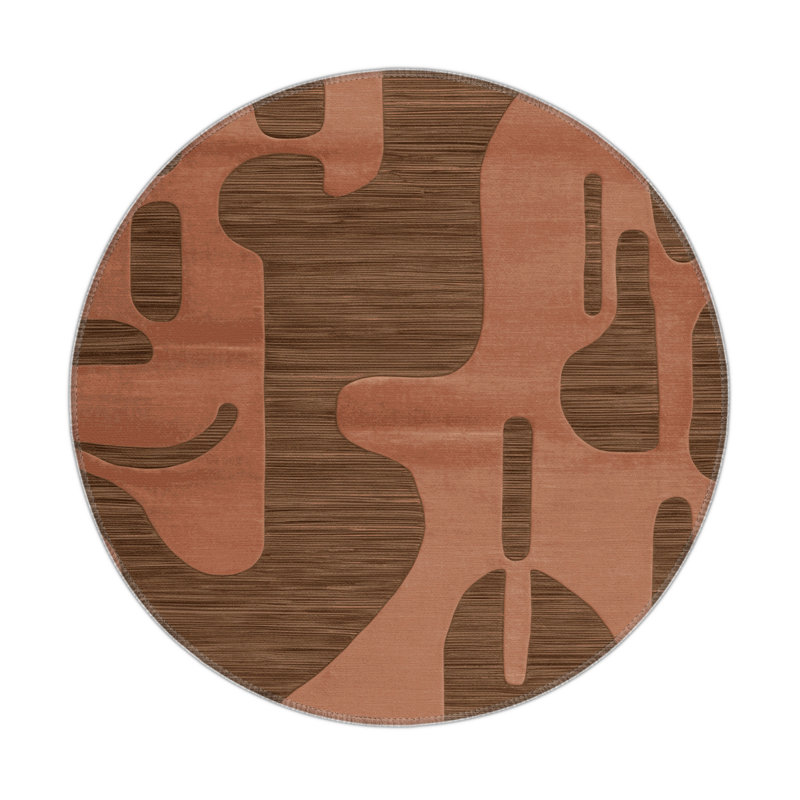 Tapis brun abstrait intérieur et extérieur, Rond 5 pi