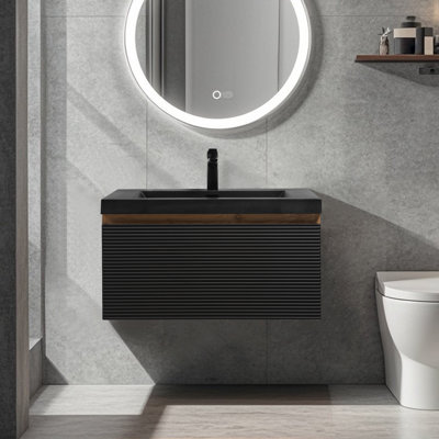 48 In. Wall-Mounted Floating Bath Vanity With In Natural Oak & Black - Pre-Assembled