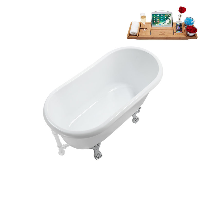 57.5'' x 29.5'' Soaking Acrylic Bathtub, Glossy White, Polished Chrome