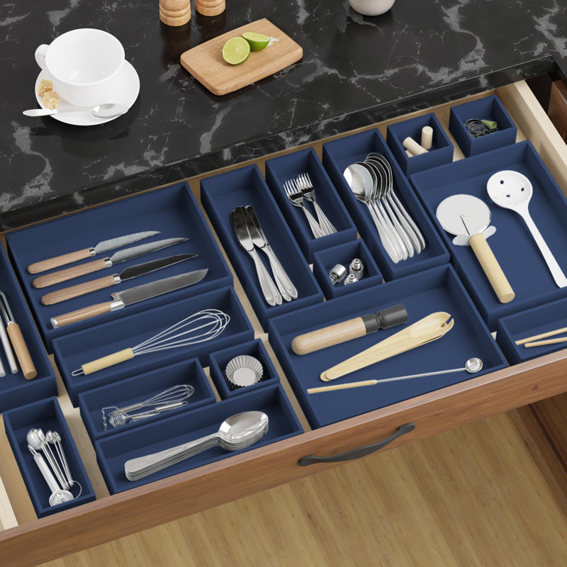 21-Piece Bamboo Drawer Organizer Set, Multi-Use Wood Tray Divider Bins for Kitchen, Bathroom, Office Desk and Makeup Organization