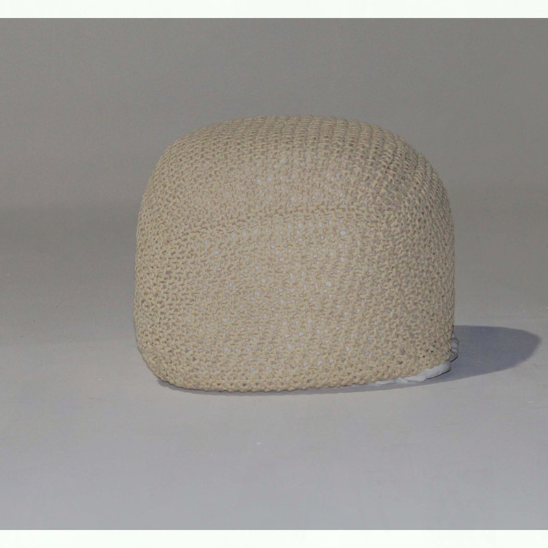 Repose-pieds semi-arrondi en tricot de coton sans assemblage, Beige