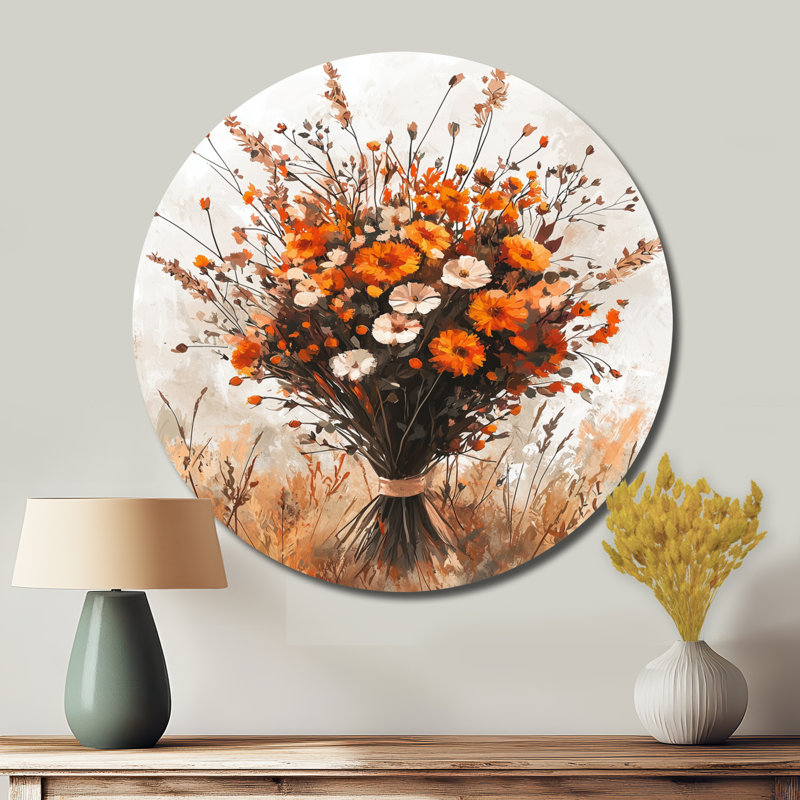 Assortiment de bouquets d'automne brun - décoration murale traditionnelle en métal orange, H 29 po x l 29 po