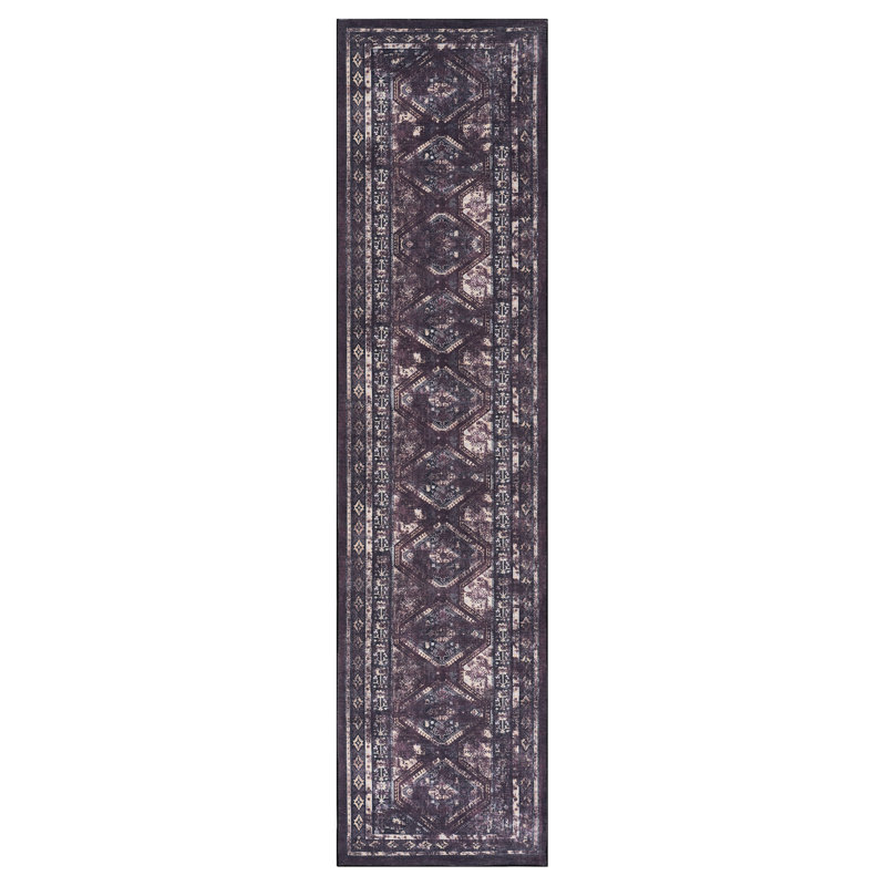 2'6''X10' Foldable Washable Area Rug Runner, Low-Pile Non-Slip For Bedroom, Living Room, Kitchen, Dining Room - Black/Burgundy Runner 2'6''X10', Non-Shedding Burgundy Black