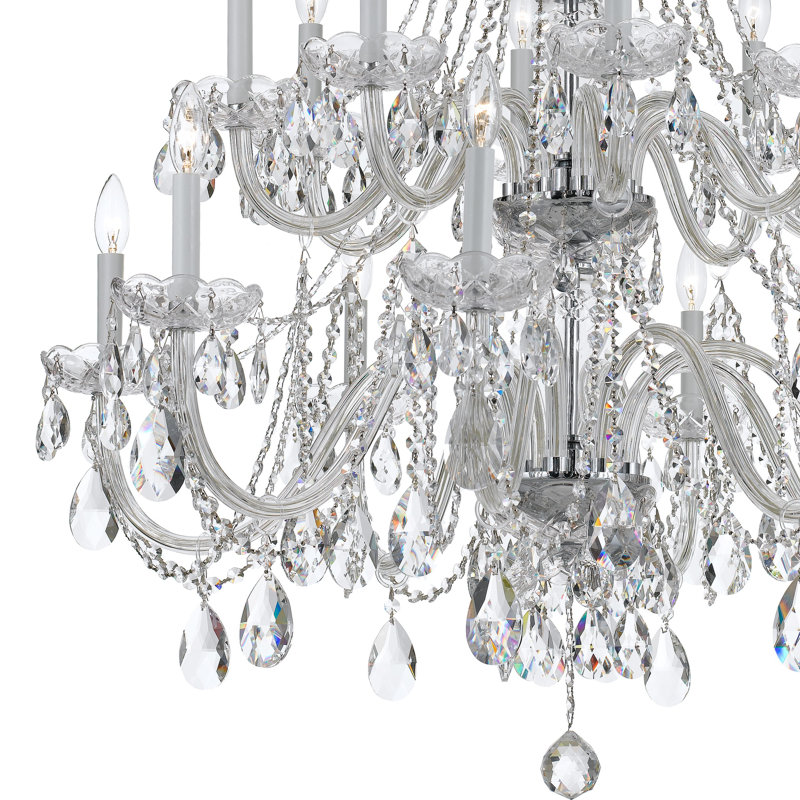 Lustre étagé style bougie à 16 lumières Wehr, Chrome, Majestueux bois poli