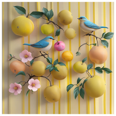 Blue Birds With Fruit Canvas Gallery Wrap in Many Sizes