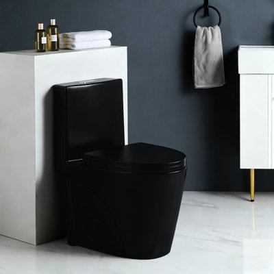 1.1/1.6 Dual - Flush Elongated One Piece Toilet, Soft Closing Seat, Matte Black, Comfort For Long Term Use Water Saving Height Quick Clean Seat