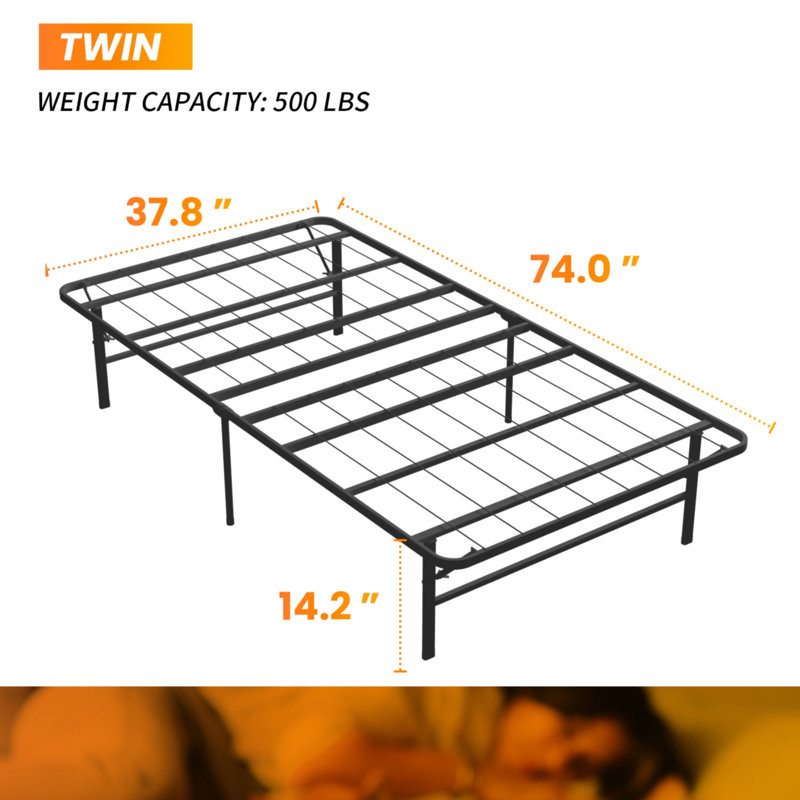 Zephyra Black Metal Twin Platform Bed Frame with Underbed Storage