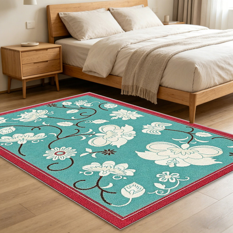 Teal Floral   area rugs for Living Room, Soft and Comfortable, Suitable for all seasons, easy to maintain, machine washable Indoor floor mat, Under Table Farmhouse suitable for Bedroom, Dining Room, Study,  Balcony, Home Decor Patio