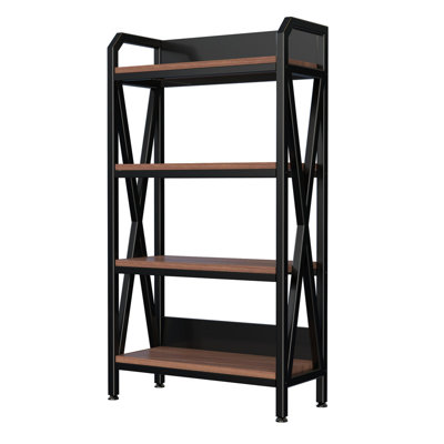 33.5" 4-Tier Baker’s Rack, Metal and Wood Kitchen Storage Shelves for Garage and Pantry