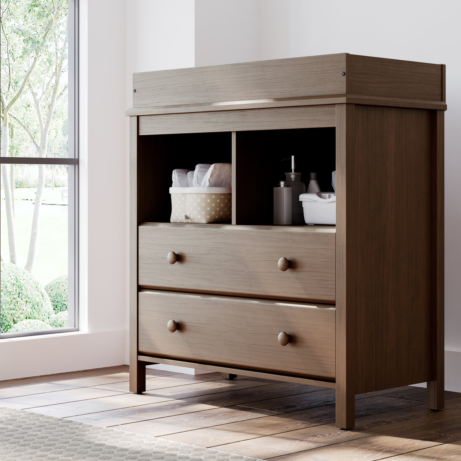 Alpine Changing Table Dresser, Hazelnut