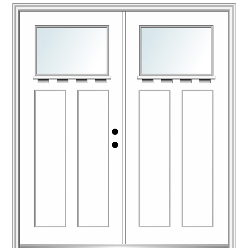Portes d'entrée pré-montées en fibre de verre à 2 panneaux 1 panneau Craftsman, Droite / vers l'intérieur, 64 po x 80 po