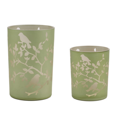 Frosted Floral Bird Votive Candle Holder