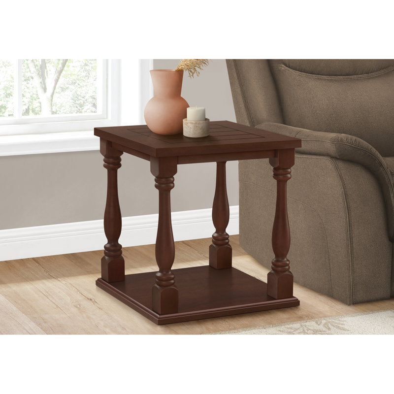 Table de bout à 2 niveaux pour chambre à coucher, placage carré brun - placage de finition