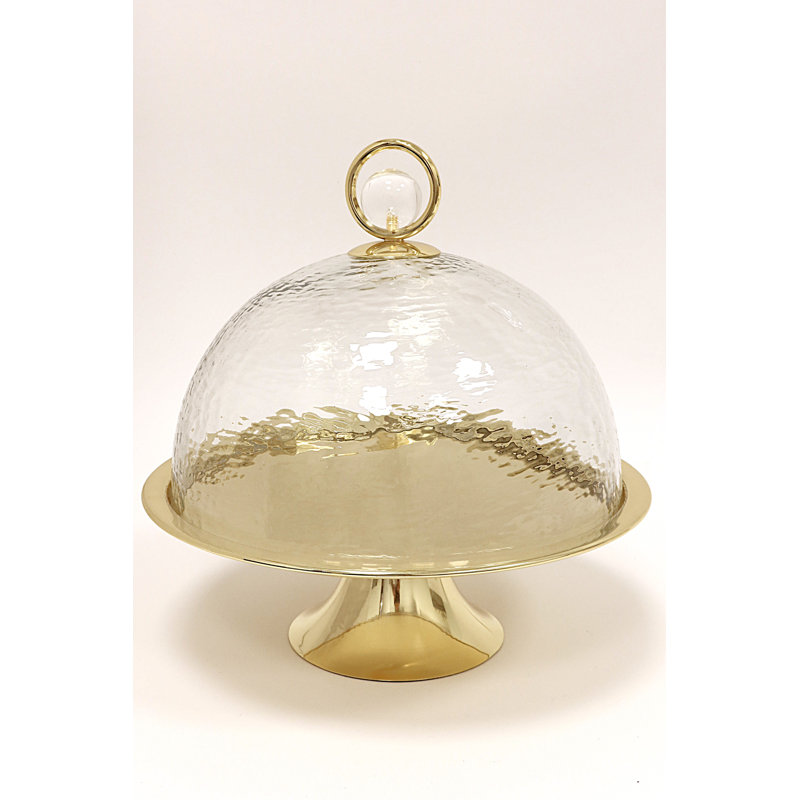 Dôme à gâteau doré avec poignée sphérique transparente - 11 po