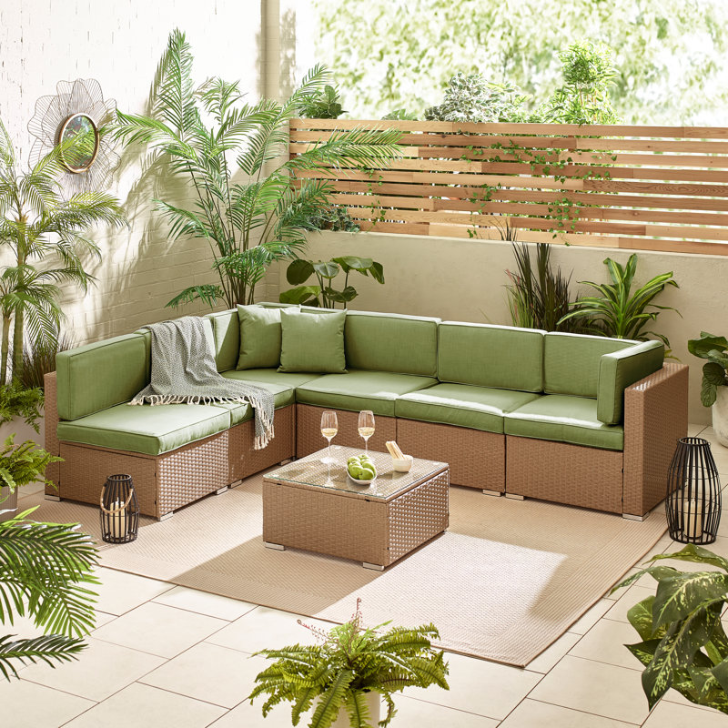 Miacomet Modular PE Rattan Garden Sofa Set and Table for Modern Gardens and Patios (Cover Included), 6