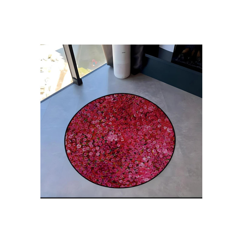 Tapis décoratif moderne à motif floral rose, Rond 2 pi 8 po