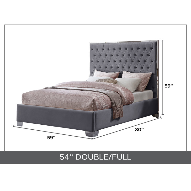 Lit plateforme tapissier Jeslene Kolab, Double, Gris