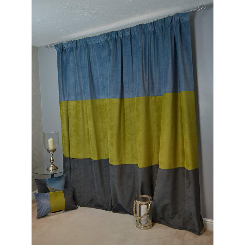 Crooms Blackout Curtain Pair, Blue/Gold/Grey, Width 116 x Drop 182 cm