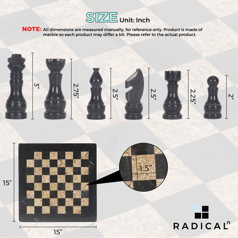 RADICALn Handmade 18'' L Stone Chess Game Set, Black/Coral